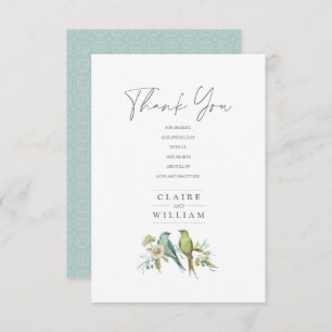 Carte De Remerciements Blue Green Birds Botanical Watercolor Mariage