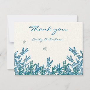 Carte De Remerciements Blue Green Flower Mariage d'abeille sauvage RSVP