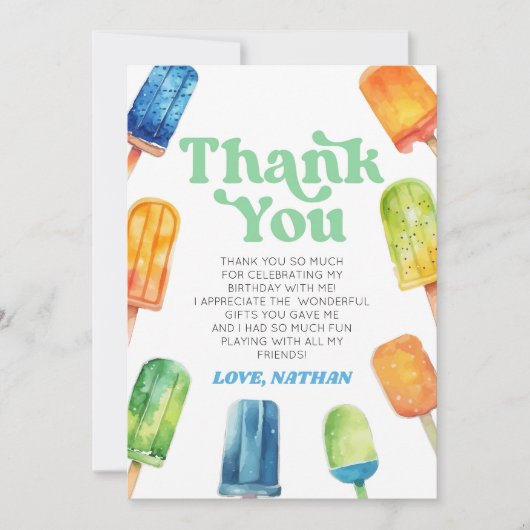 Carte De Remerciements Blue Green Orange Retro Popsicle fête d'anniversai (Devant)