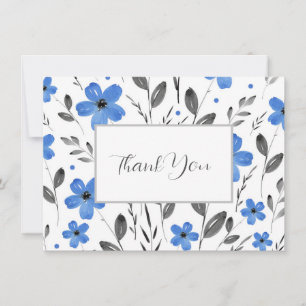 Carte De Remerciements Blue Grey Cinq Pétales Aquarelle Motif Floral