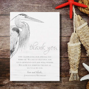 Carte De Remerciements Blue Heron Water Bird Sketch Mariage plat