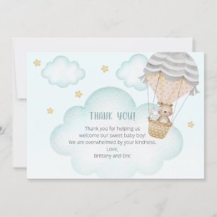 Carte De Remerciements Blue Hot Air Balloon Baby shower d'animaux de bois