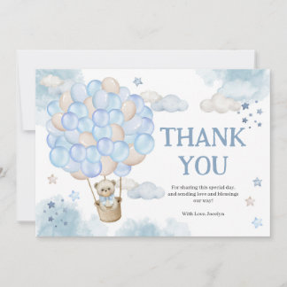 Carte De Remerciements Blue Hot Air Balloons Teddy Bear Baby shower