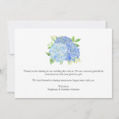 Carte De Remerciements Blue Hydrangea Aquarelle Mariage Floral (Dos)