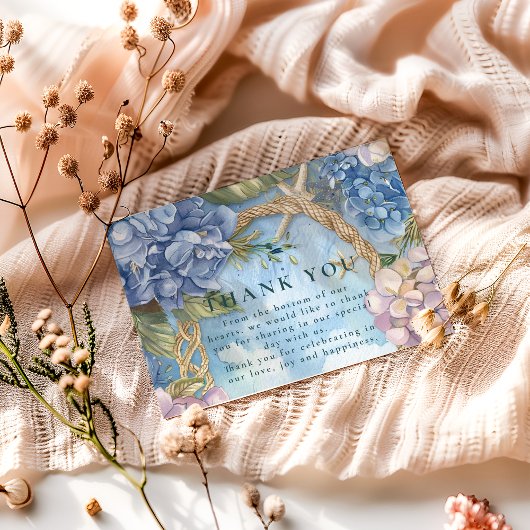 Carte De Remerciements Blue Hydrangea Coastal Rope Wedding
