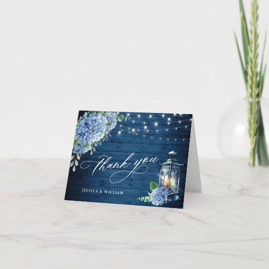Carte De Remerciements Blue Hydrangea Floral Lanal Marine Mariage en bois (Devant)