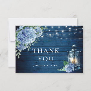 Carte De Remerciements Blue Hydrangea Floral Lanal Marine Mariage en bois