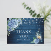 Carte De Remerciements Blue Hydrangea Floral Lanal Marine Mariage en bois (Debout devant)