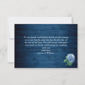 Carte De Remerciements Blue Hydrangea Floral Lanal Marine Mariage en bois (Dos)