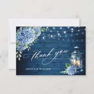 Carte De Remerciements Blue Hydrangea Floral Lanal Marine Mariage en bois