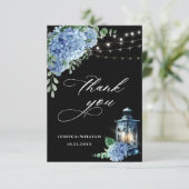 Carte De Remerciements Blue Hydrangea Floral Lanterne noir Boho Mariage (Debout devant)