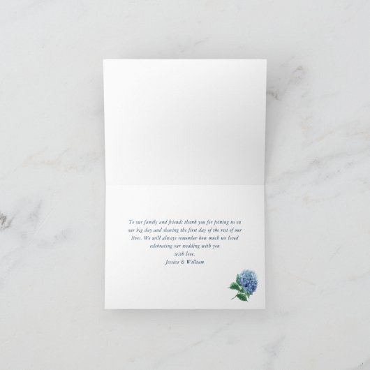 Carte De Remerciements Blue Hydrangea Lantern Navy Mariage de bois (Intérieur)
