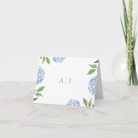 Carte De Remerciements Blue Hydrangea Monogramme Mariage (Devant)