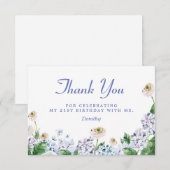 Carte De Remerciements Blue Hydrangea Rose blanche 21e anniversaire (Devant / Derrière)