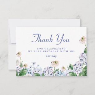 Carte De Remerciements Blue Hydrangea Rose blanche 90e anniversaire