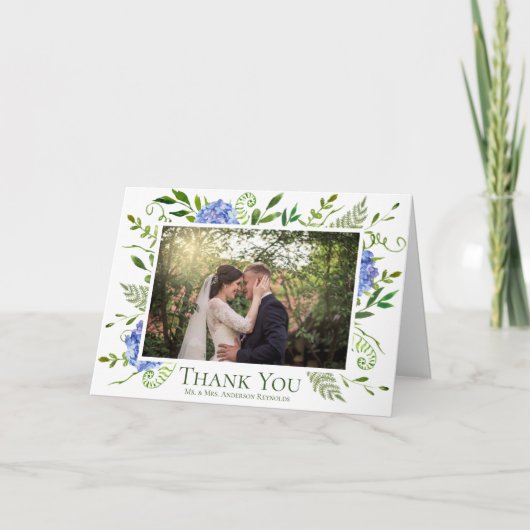 Carte De Remerciements Blue Hydrangeas Floral Aquarelle Mariage Photo (Devant)