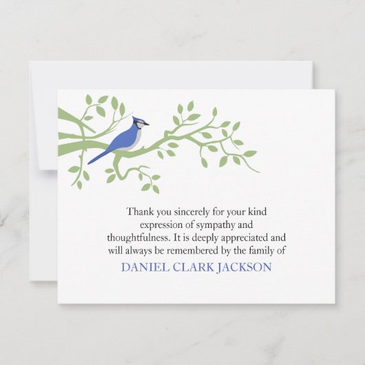 Carte De Remerciements Blue Jay Funeral Thank you Note Card (Devant)