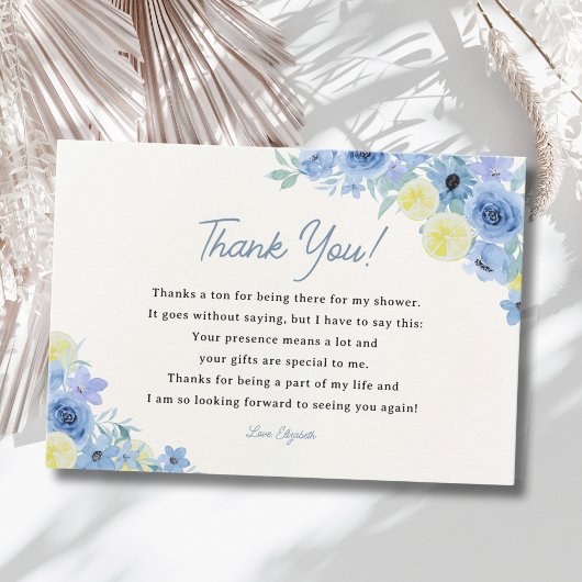 Carte De Remerciements Blue Mediterranean Lemon Bridal shower