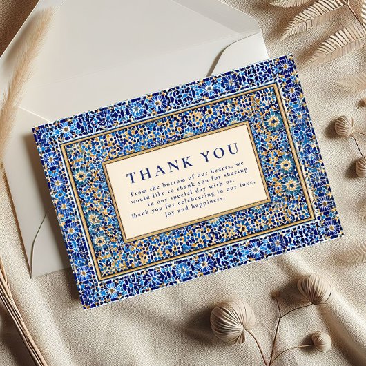 Carte De Remerciements Blue Mosaic Islamic Wedding