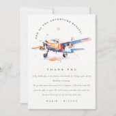 Carte De Remerciements Blue Orange Blush Aquarelle Air Plane Mariage (Devant)