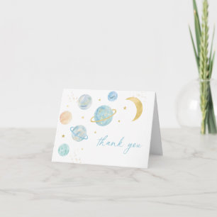 Carte De Remerciements Blue Pastel Two Moon Space Anniversaire