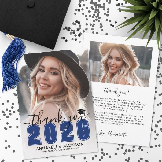 Carte De Remerciements Blue Photo Graduation