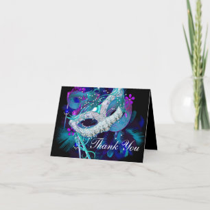 Carte De Remerciements Blue & Purple Masks Masquerade Thank You Card