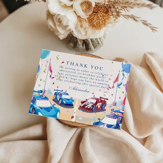 Carte De Remerciements Blue Race Car Two Fast Birthday