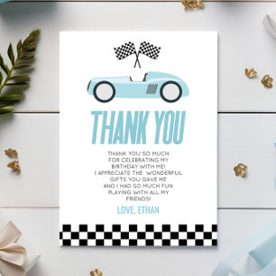 Carte De Remerciements Blue Racecar Race Car fête d'anniversaire