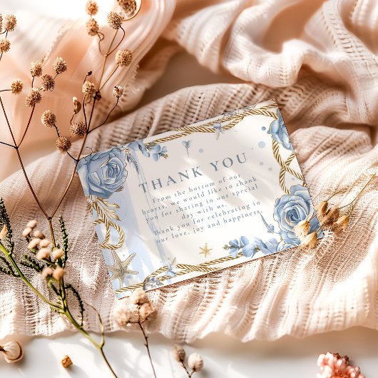 Carte De Remerciements Blue Rose Coastal Rope Wedding
