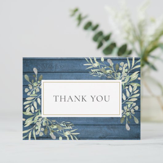 Carte De Remerciements Blue Rustic Greenery Funérailles Célébration De La (Debout devant)