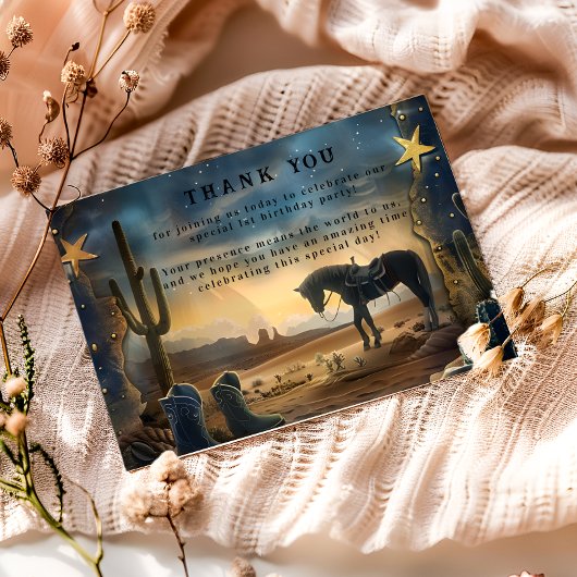 Carte De Remerciements Blue Sky Rustic Cowboy 1st Birthday Rodeo