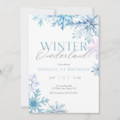 Carte De Remerciements Blue Snowflake Hiver Onederland Anniversaire Invit (Devant)