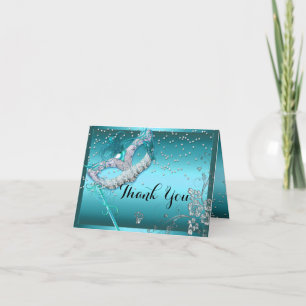 Carte De Remerciements Blue Sparkle Masquerade Thank You Card
