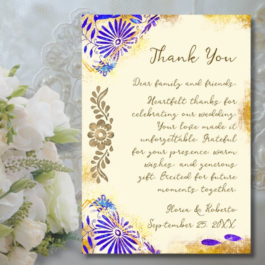 Carte De Remerciements Blue Talavera Gold Baroque Wedding