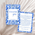 Carte De Remerciements Blue Talavera tuiles vintage mariage mexicain<br><div class="desc">Blue Azulejo Talavera tuiles espagnol vintage mexicain élégant mariage merci cartes,  couleurs vives audacieuses moderne simple typographie faire-part de mariage suite</div>