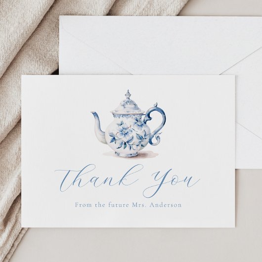 Carte De Remerciements Blue Tea Party Thank you Note Card