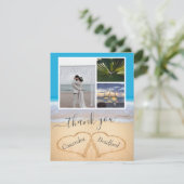 Carte De Remerciements Blue Tropical Beach Hearts en Mariage de sable (Debout devant)