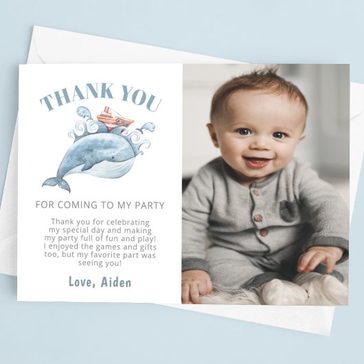 Carte De Remerciements Blue Whale Boy Photo Anniversaire