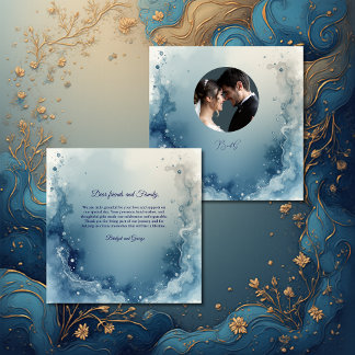 Carte De Remerciements blue white Dreamy coastal marble ink wedding photo