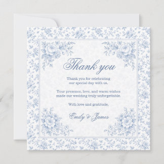 Carte De Remerciements Blue & White Vintage Floral Wedding Thank you card