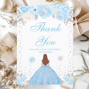 Carte De Remerciements Blue Winter Brown Cheveux Princesse Anniversaire