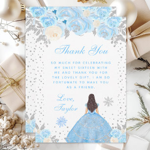 Carte De Remerciements Blue Winter Brunette Hair Princesse Sweet sixteen