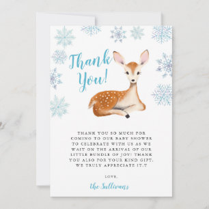Carte De Remerciements Blue Winter Wonderland Deer Baby shower