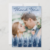 Carte De Remerciements Blue Winter Wonderland Pine Noël Mariage (Devant)