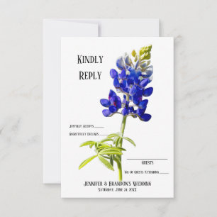 Carte De Remerciements Bluebonnet Floral sur blanc, mariage RSVP,