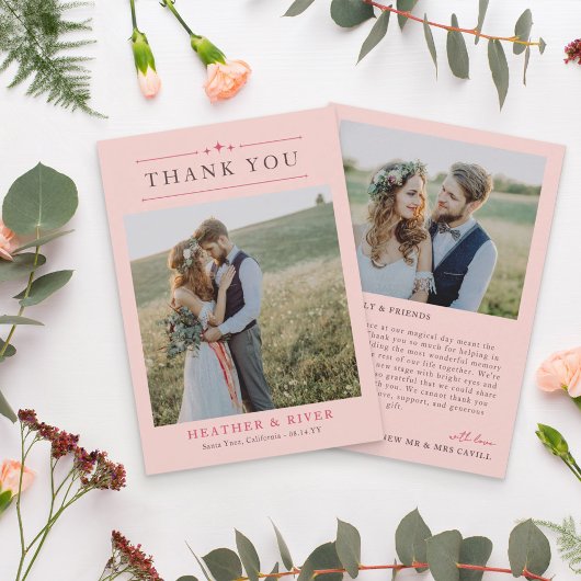 Carte De Remerciements Blush Beautiful Timeless Double Sided Wedding