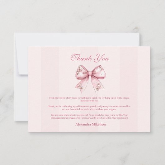 Carte De Remerciements Blush Bow Graduation Party (Devant)