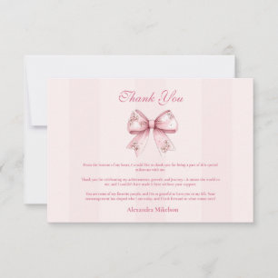 Carte De Remerciements Blush Bow Graduation Party