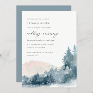 CARTE DE REMERCIEMENTS BLUSH DUSKY BLUE MOUNTAINS PINE MARIAGE INVITE